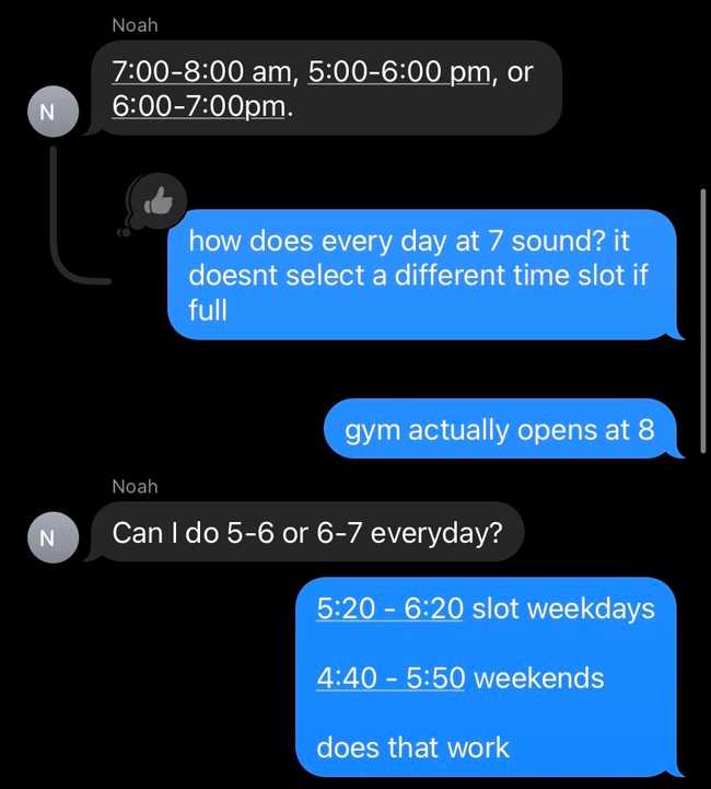 Timeslot Selection Texts